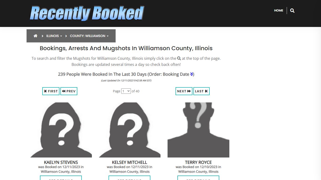 Bookings, Arrests and Mugshots in Williamson County, Illinois